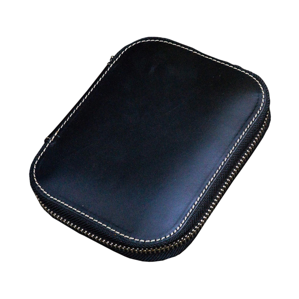 Galen Leather Zippered 10 Slots Pen Case - Black
