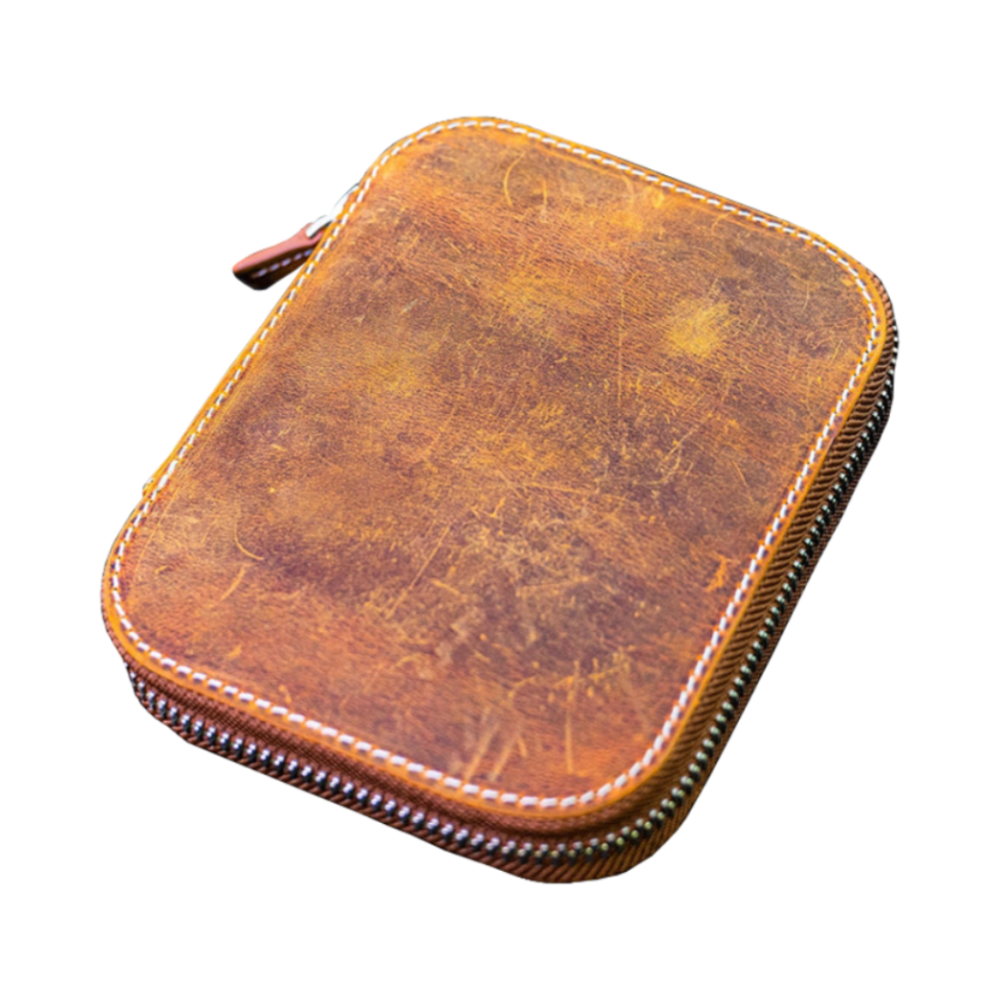 Galen Leather Zippered 14 Slots Collector Pen Case for Kaweco Pens - Crazy Horse Brown