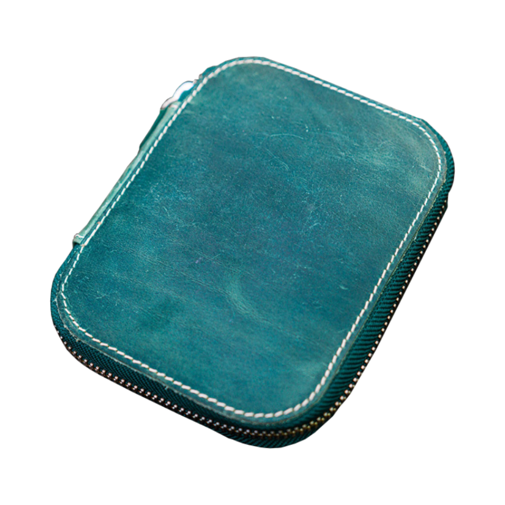 Galen Leather Zippered 10 Slots Pen Case - Crazy Horse Forest Green