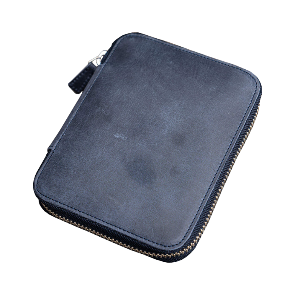 Galen Leather Zippered 10 Slots Pen Case - Crazy Horse Navy