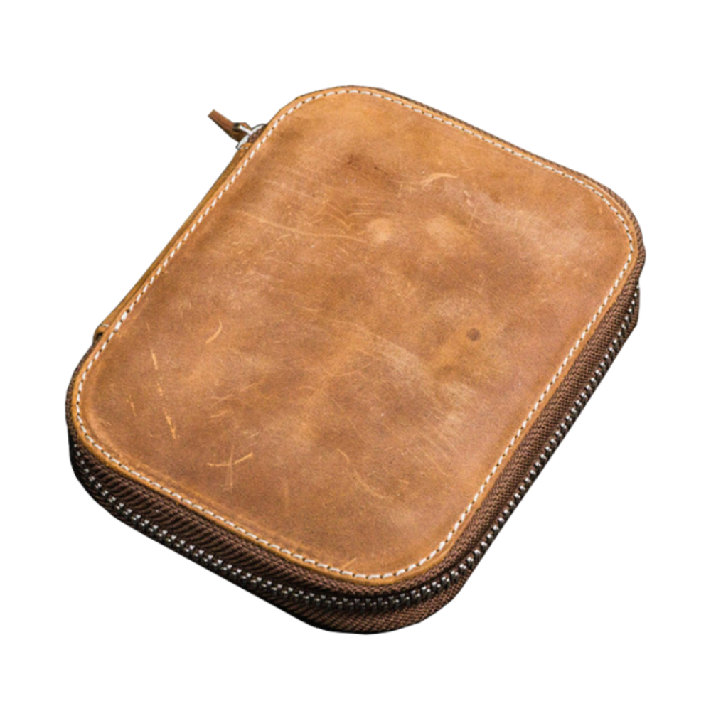 Galen Leather Zippered 10 Slots Pen Case - Crazy Horse Brown