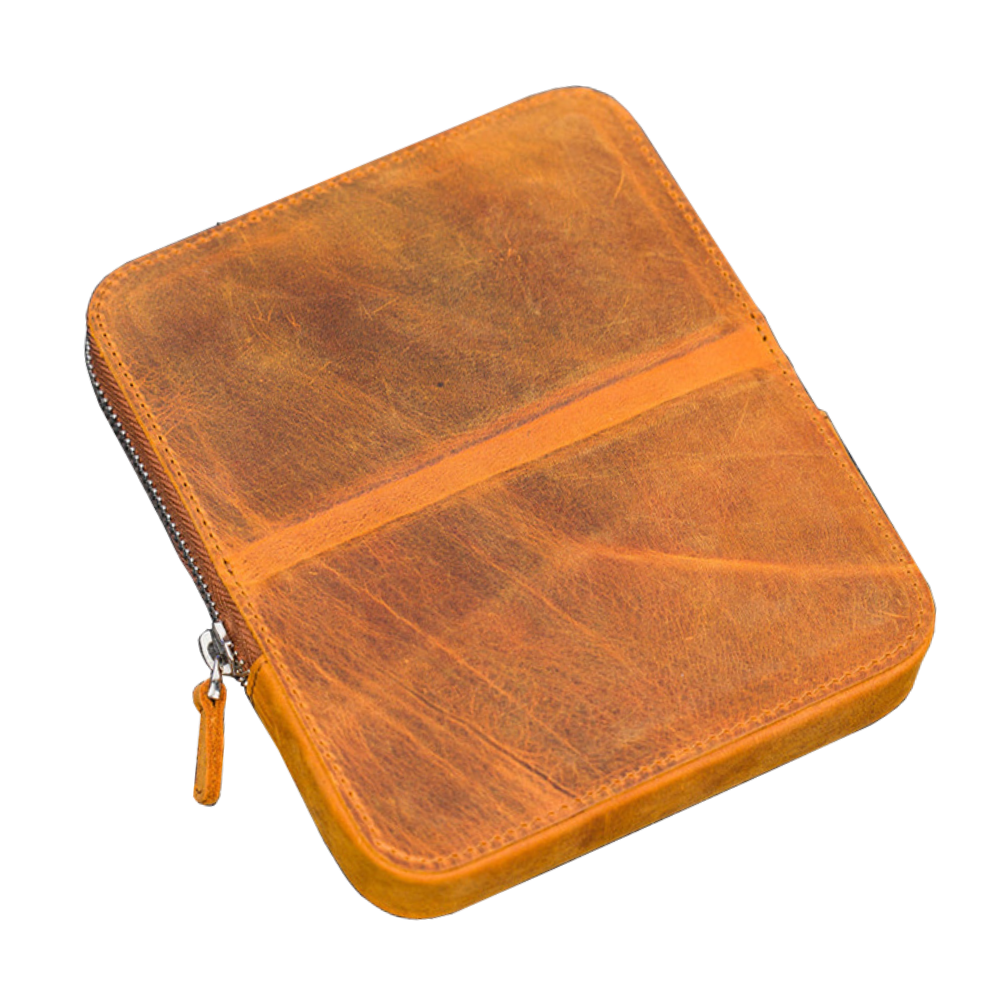 Galen Leather Zippered 6 Slots Magnum Opus Pen Case - Crazy Horse Brown