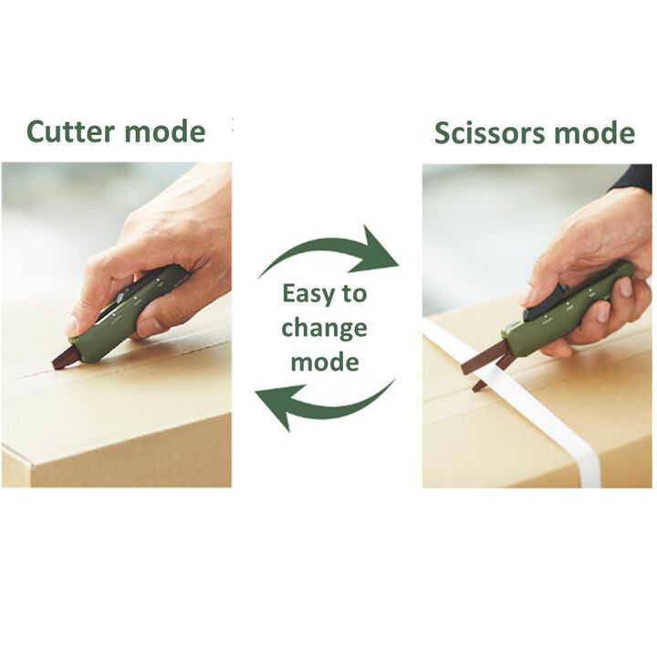 Kokuyo Hakoake 2Way Scissors + Cutter - Titanium - Khaki