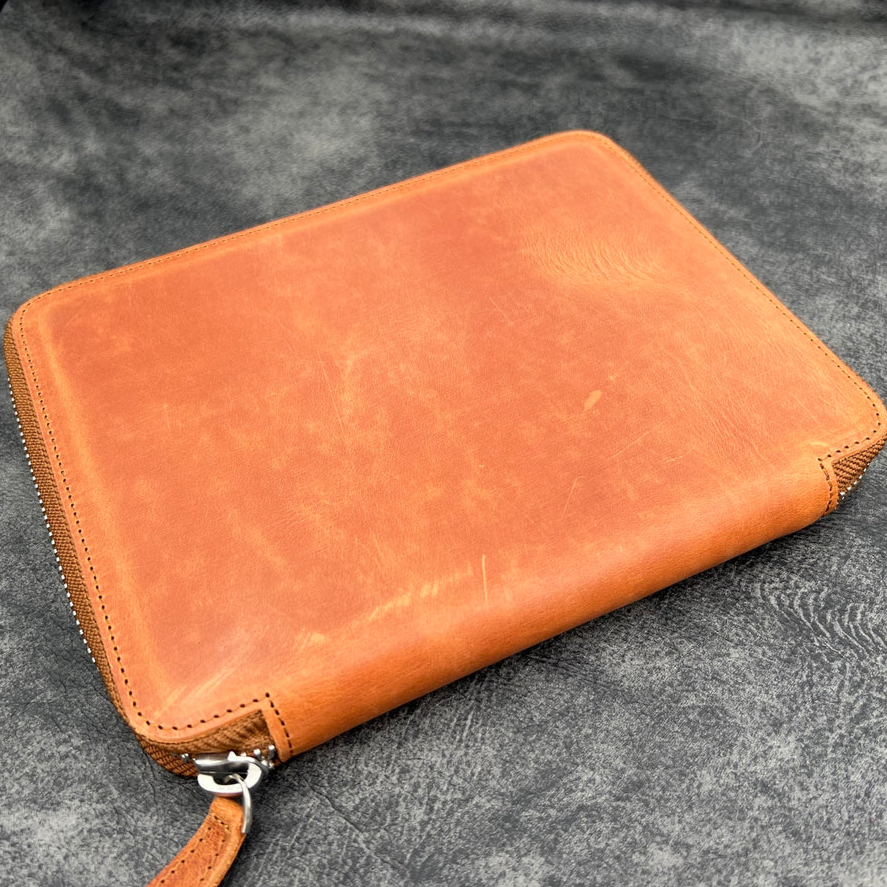 Galen Leather Zippered 20 Slots Pen Case - Crazy Horse Tan