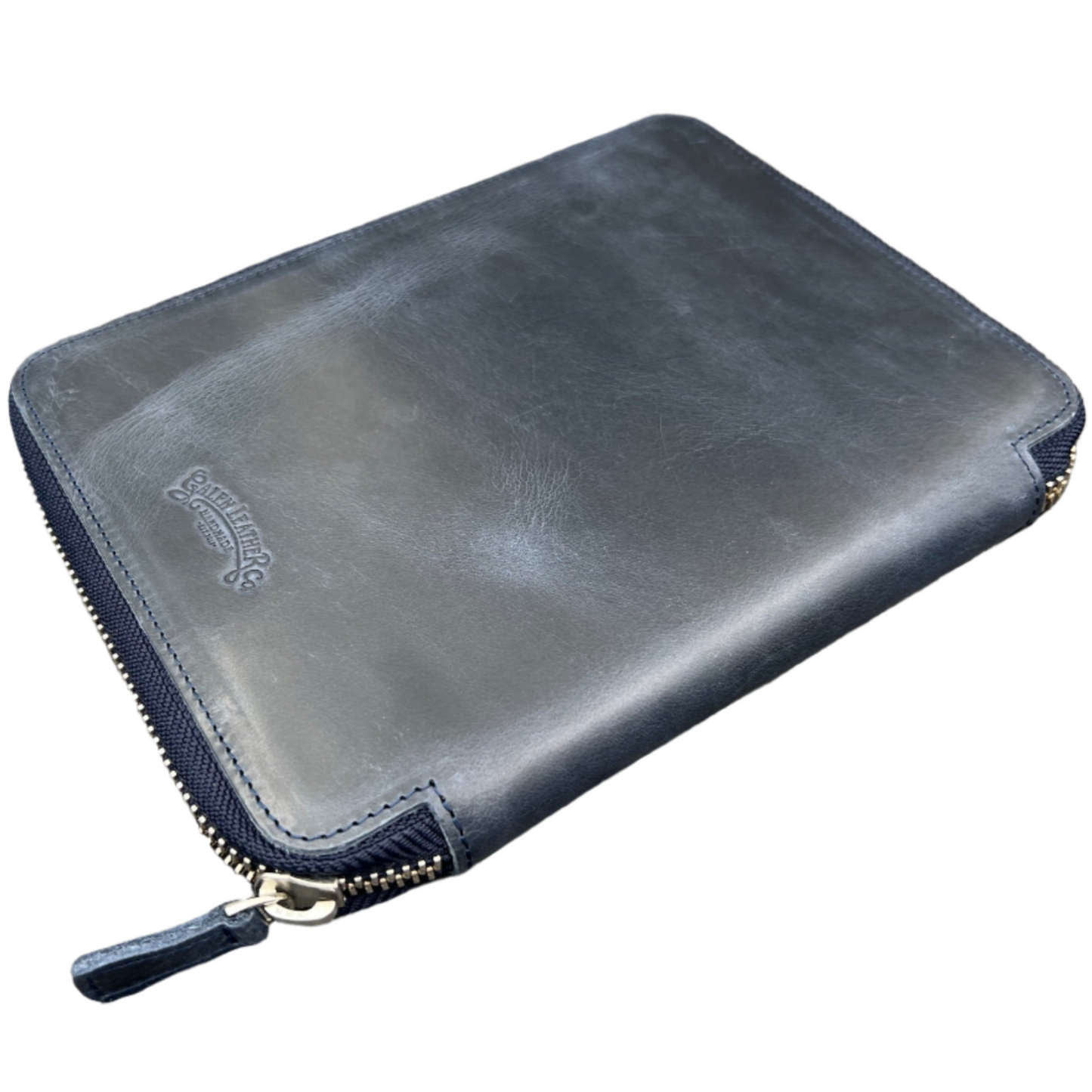 Galen Leather Zippered 20 Slots Pen Case - Crazy Horse Navy Blue