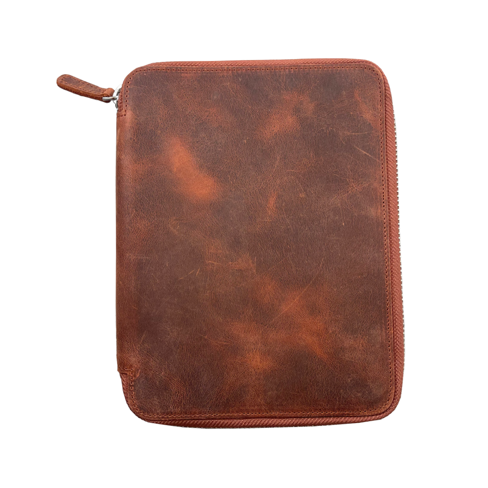 Galen Leather A5 Zippered Notebook Folio - Crazy Horse Orange