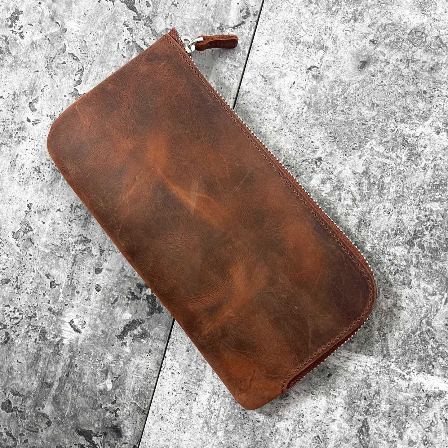Galen Leather Zippered 4 Slots Slip-n-Zip Pen Pouch - Crazy Horse Orange