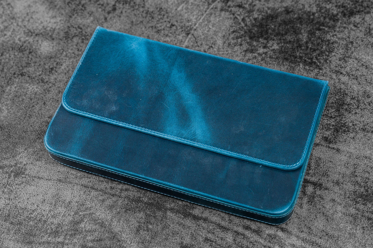 Galen Leather 12 Slots Magnum Opus Pen Case - Crazy Ocean Blue (with Removable Pen Tray)
