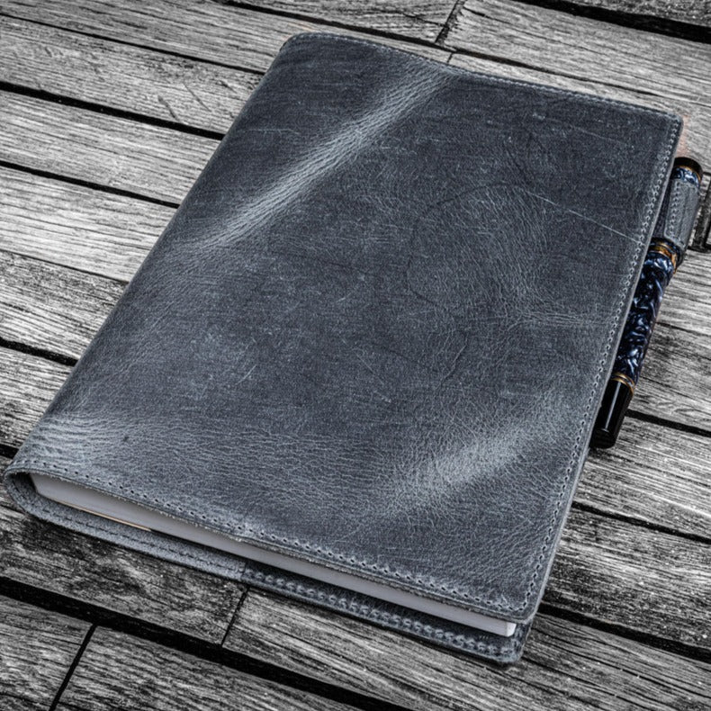 Galen Leather Slim B5 Notebook/Planner Cover - Crazy Horse Smoky