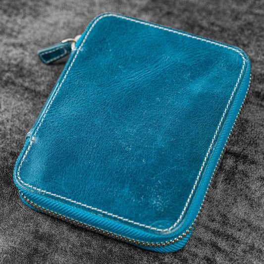 Galen Leather Zippered 10 Slots Pen Case - Crazy Horse Ocean Blue