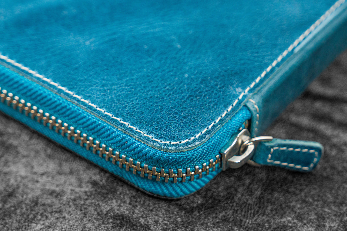 Galen Leather Zippered 10 Slots Pen Case - Crazy Horse Ocean Blue