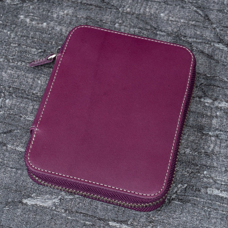 Galen Leather Zippered 10 Slots Pen Case - Purple