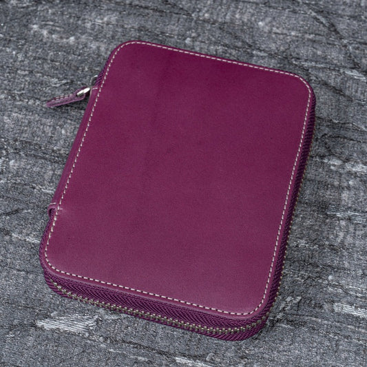 Galen Leather Zippered 10 Slots Pen Case - Purple