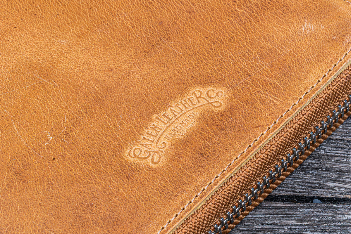 Galen Leather A5 Zippered Notebook Folio - Crazy Horse Honey Ochre