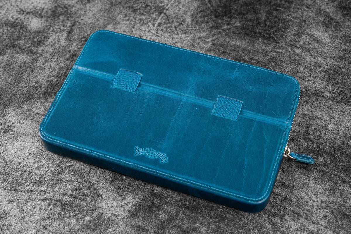 Galen Leather Zippered 12 Slots Magnum Opus Pen Case - Crazy Ocean Blue (with Removable Pen Tray)