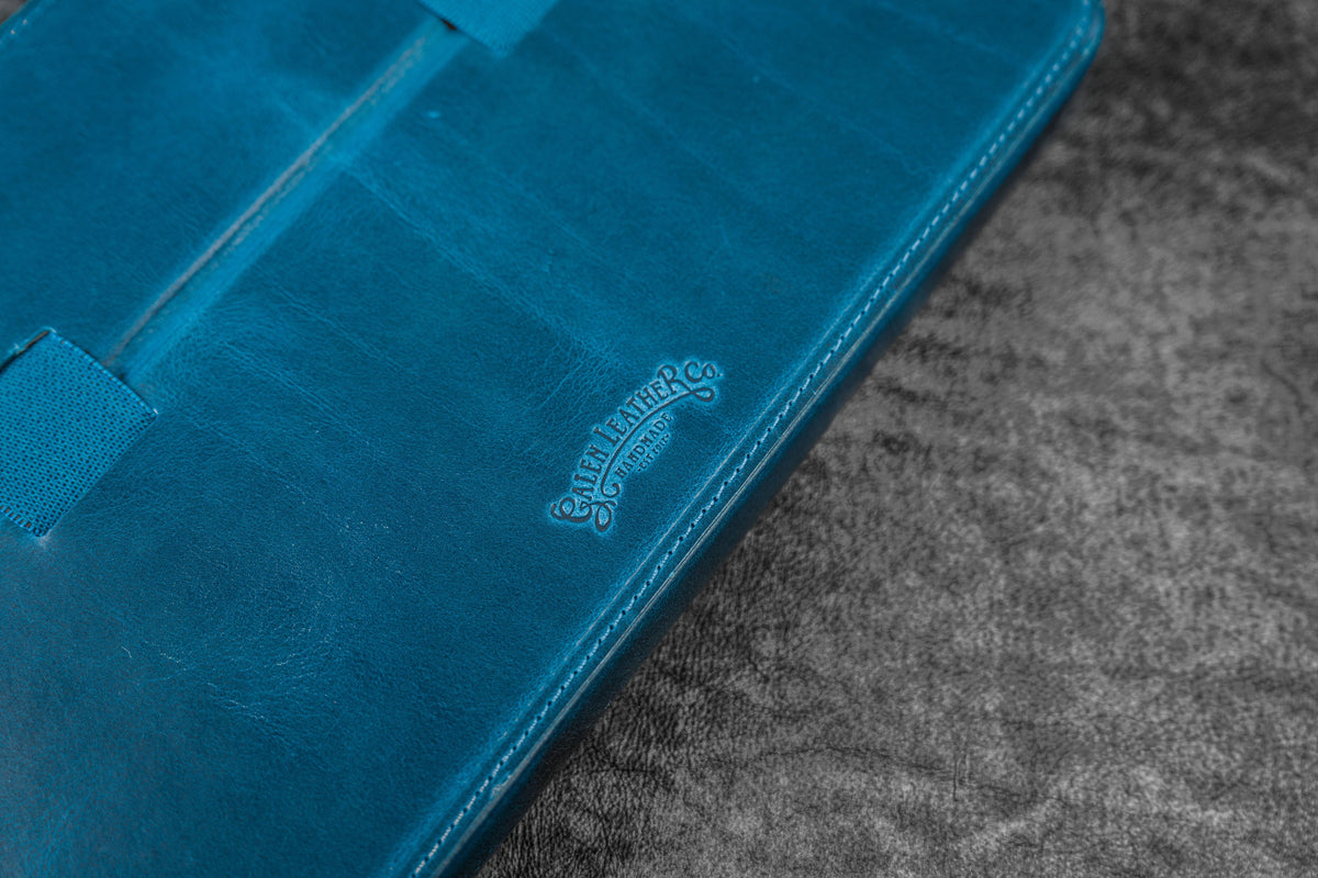 Galen Leather Zippered 12 Slots Magnum Opus Pen Case - Crazy Ocean Blue (with Removable Pen Tray)