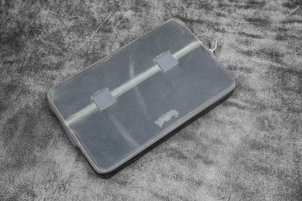 Galen Leather Zippered 12 Slots Magnum Opus Pen Case - Crazy Smoky (with Removable Pen Tray)
