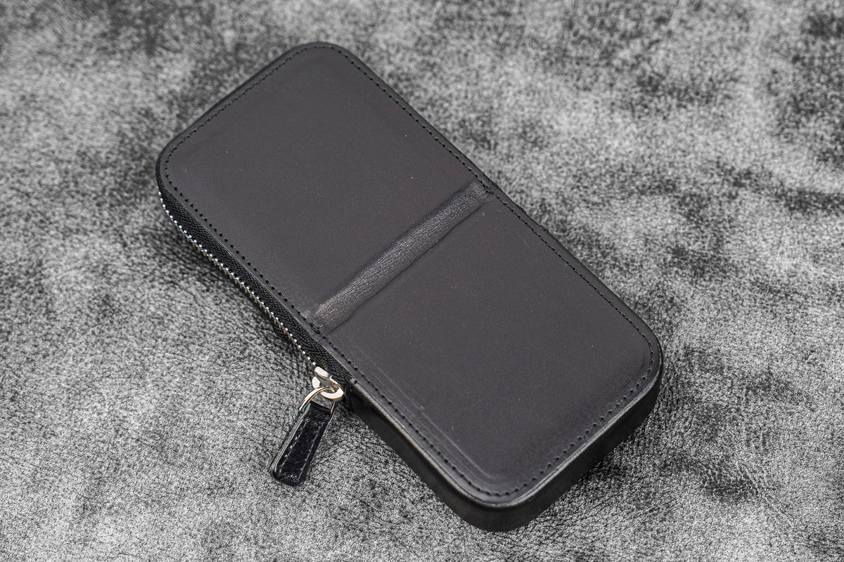 Galen Leather 3 Slot Zippered Magnum Opus Pen Case - Black (with Removable Pen Tray)