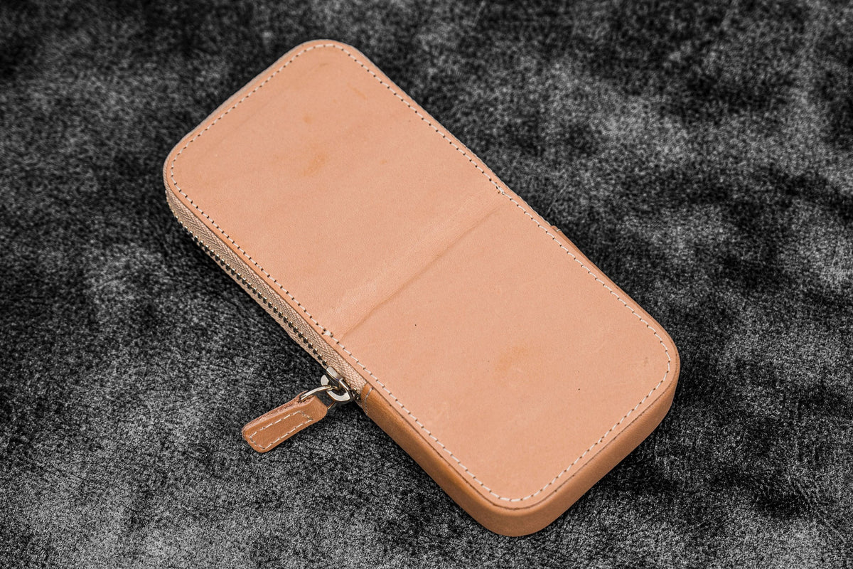 Galen Leather 3 Slot Zippered Magnum Opus Pen Case - Undyed Leather (with Removable Pen Tray)