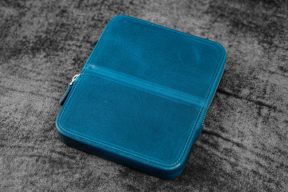 Galen Leather Zippered 6 Slots Magnum Opus Pen Case - Crazy Horse Ocean Blue