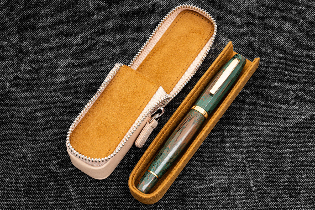 Galen Leather Oversized & Namiki Emperor Zippered Magnum Opus Hard Pen Case - Undyed Leather