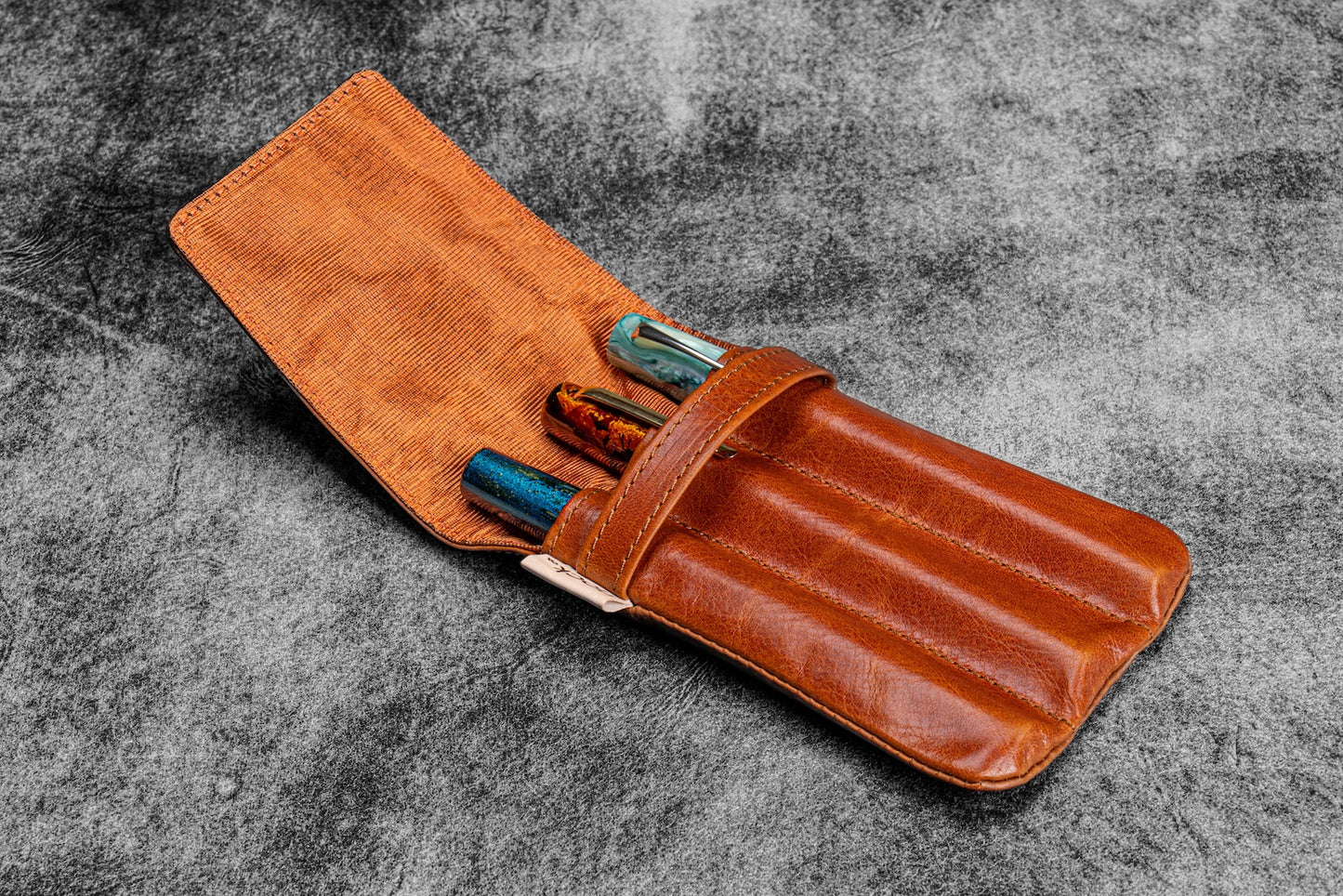 Galen Leather x Nock Co Legacy Collection 3 Slot Lookout Pen Case - Deep Cognac