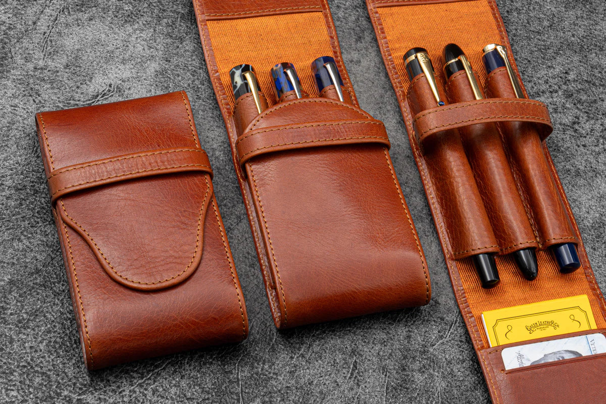 Galen Leather Legacy Collection 3 Slot TwinFlip Pen Case - Deep Cognac