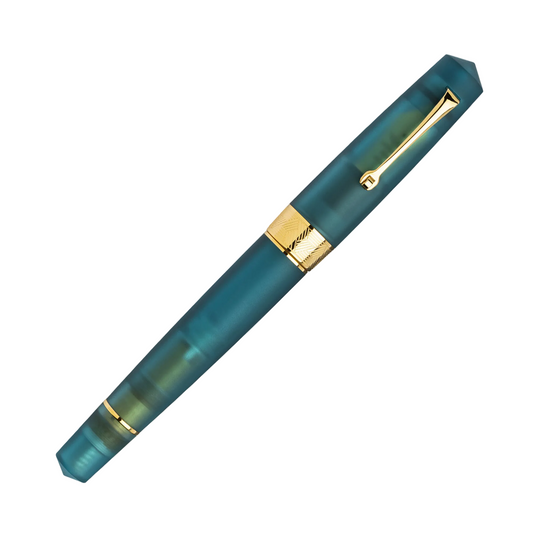 Leonardo Momento Zero Grande Frosted Pura Fountain Pen - Petrol Blue with Gold Trim
