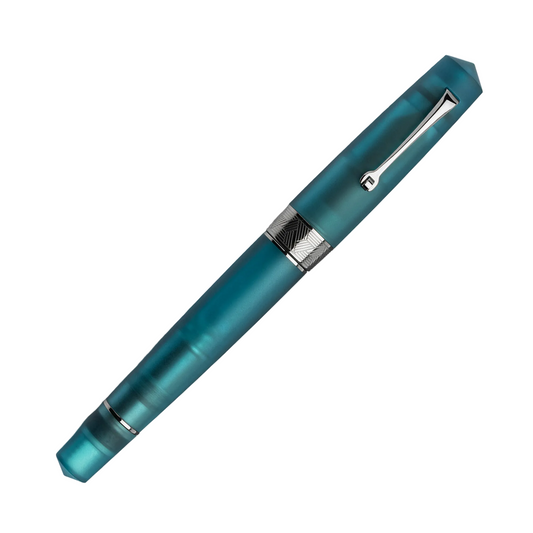 Leonardo Momento Zero Grande Frosted Pura Fountain Pen - Petrol Blue with Ruthenium Trim