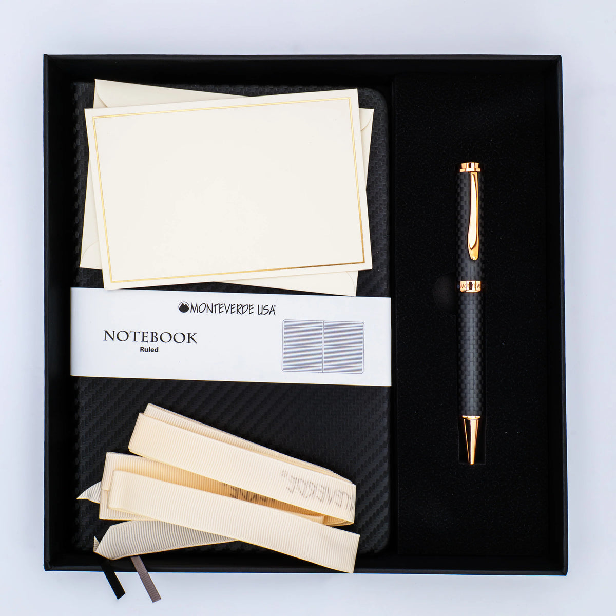 Monteverde Innova Ballpoint Gift Set - Matte Carbon Fiber with Rose Gold Trim
