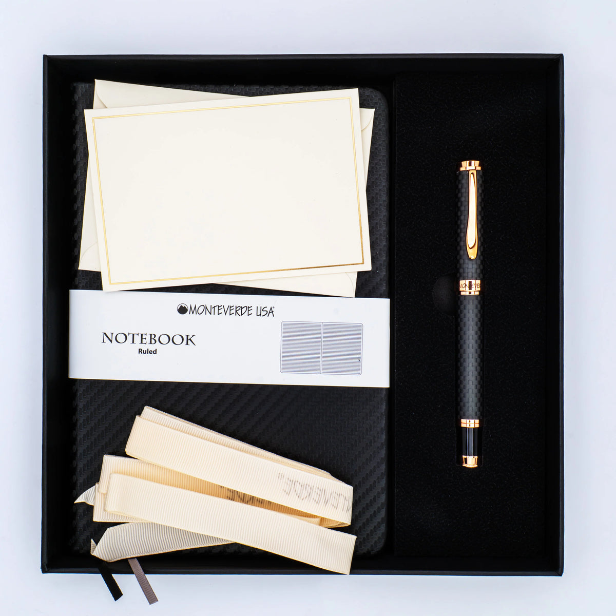 Monteverde Innova Rollerball Gift Set - Matte Carbon Fiber with Rose Gold Trim