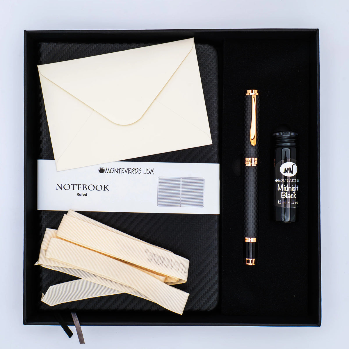 Monteverde Innova Fountain Pen Gift Set - Matte Carbon Fiber with Rose Gold Trim