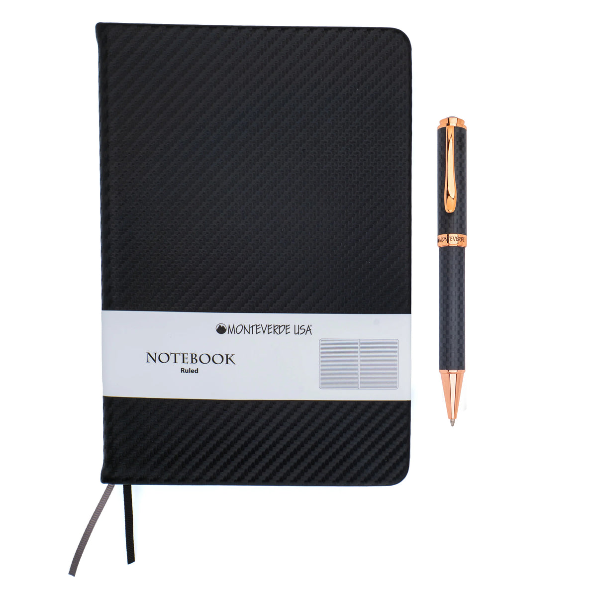 Monteverde Innova Ballpoint Gift Set - Matte Carbon Fiber with Rose Gold Trim