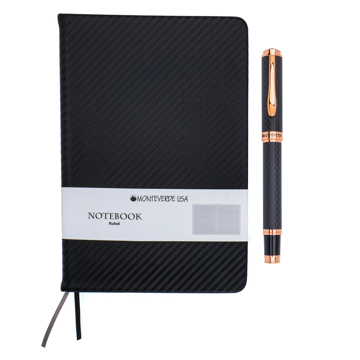 Monteverde Innova Rollerball Gift Set - Matte Carbon Fiber with Rose Gold Trim