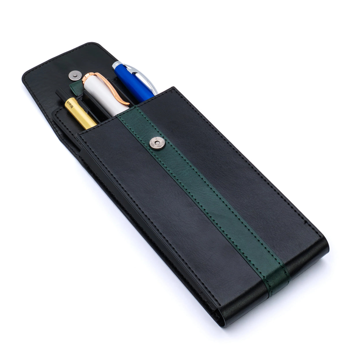 Monteverde Deluxe Collection Vegan Leather 3 Slot Zippered Pen Case - Green Black