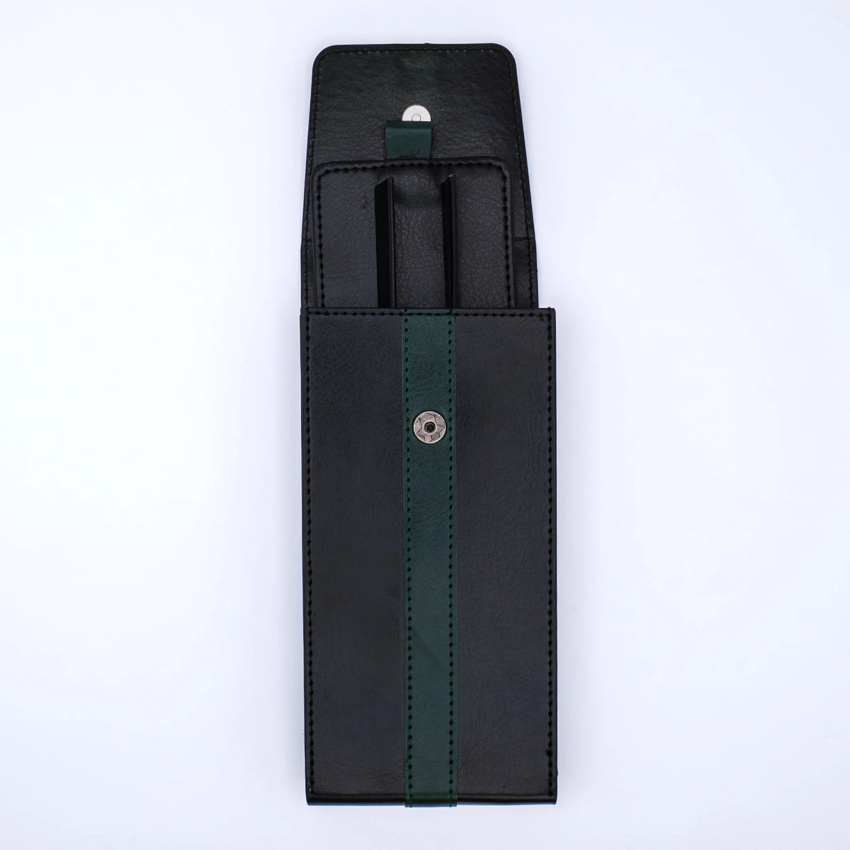 Monteverde Deluxe Collection Vegan Leather 3 Slot Zippered Pen Case - Green Black