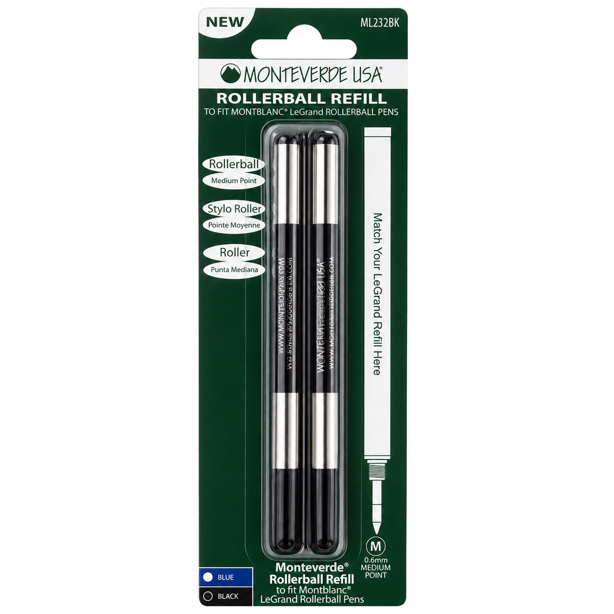 Montblanc LeGrand Rollerball Refill by Monteverde USA® - Black Medium (2 ea)