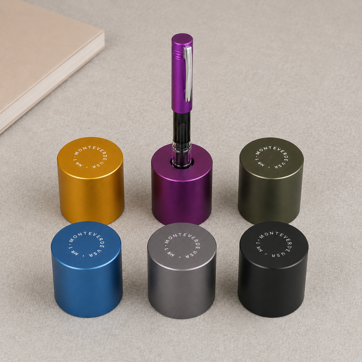 Monteverde MP1 Solid Aluminum Anodized Cylinder Pen Holder - Black Noir