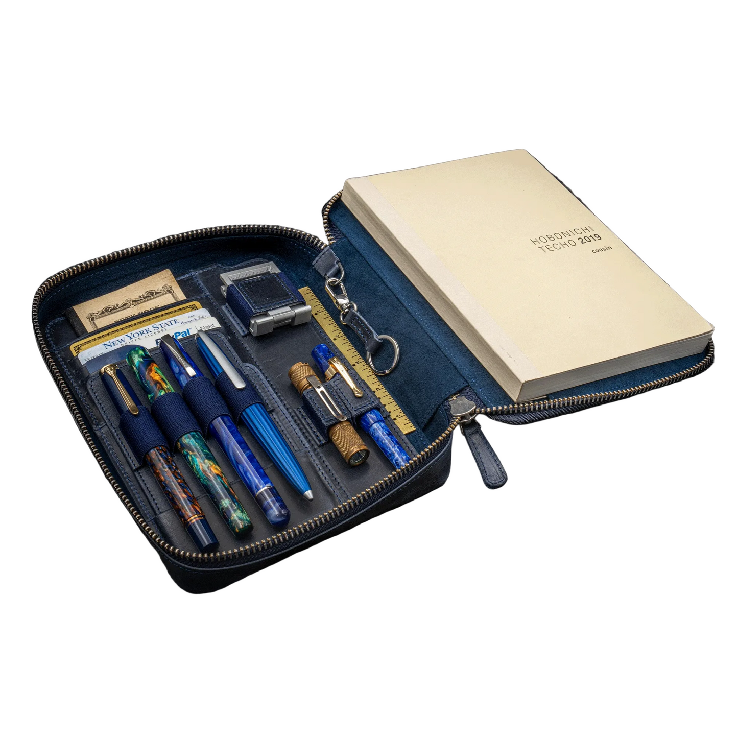 Galen Leather A5 Wide Zippered Expansi-Folio - Crazy Horse Navy Blue