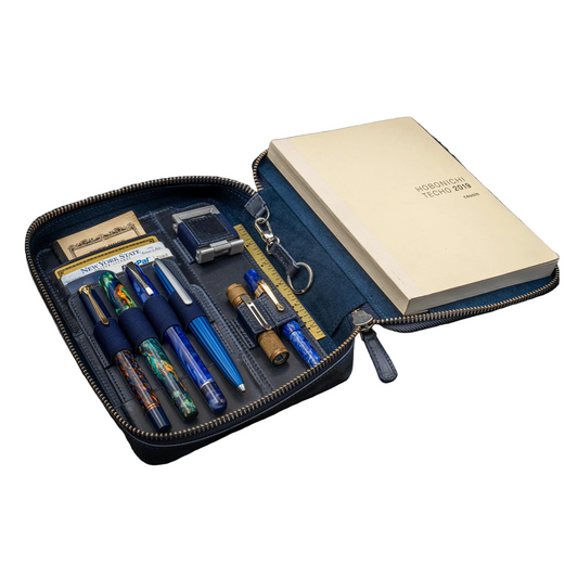 Galen Leather A5 Wide Zippered Expansi-Folio - Crazy Horse Navy Blue