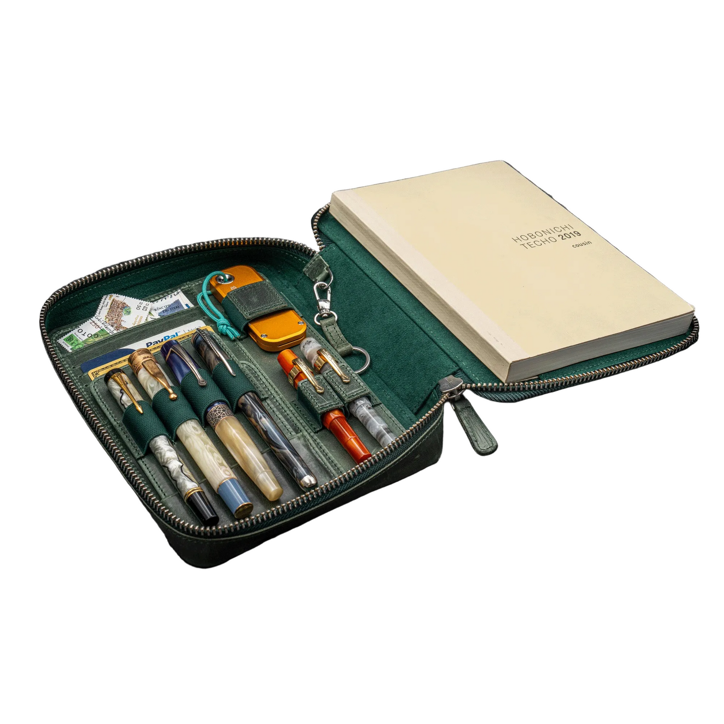 Galen Leather A5 Wide Zippered Expansi-Folio - Crazy Horse Forest Green