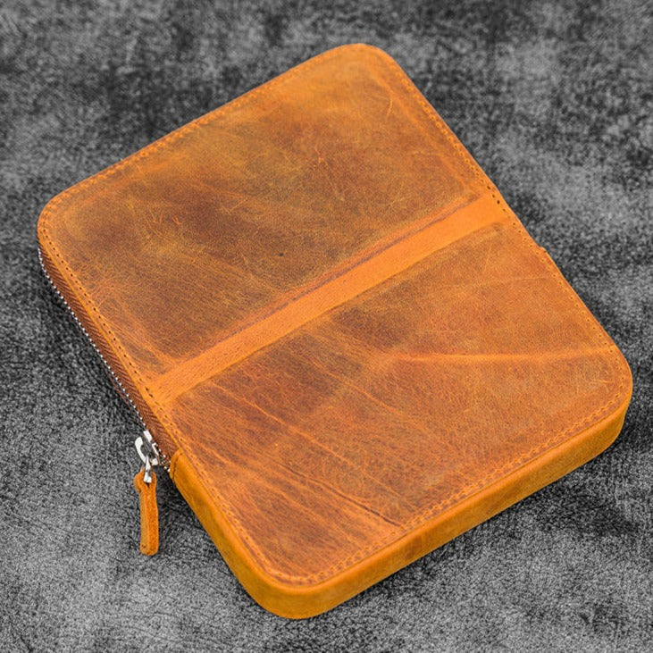 Galen Leather Zippered 6 Slots Magnum Opus Pen Case - Crazy Horse Brown