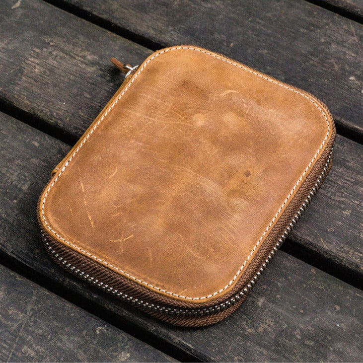Galen Leather Zippered 10 Slots Pen Case - Crazy Horse Brown