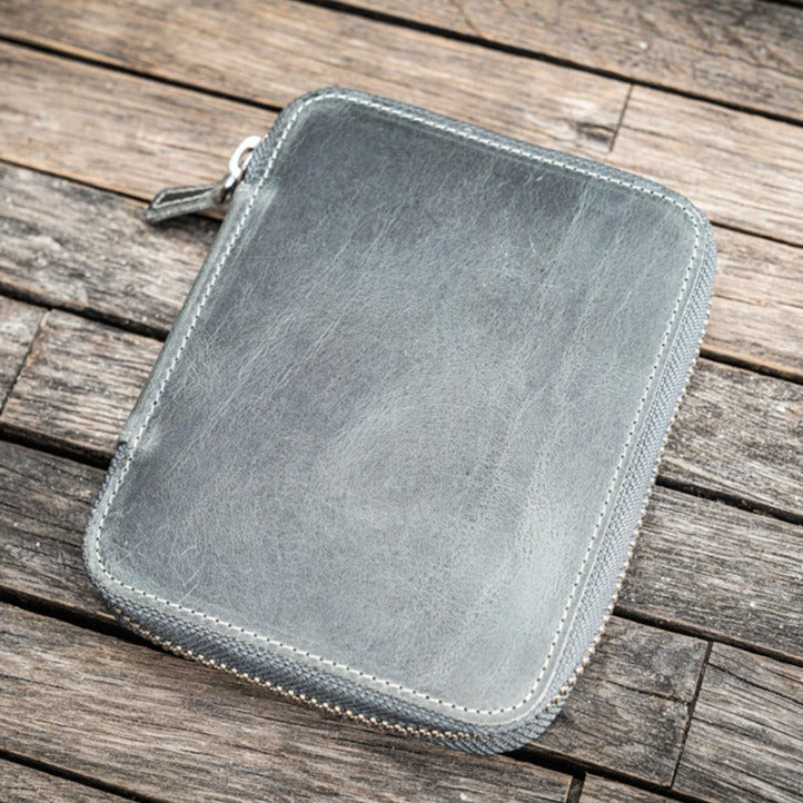 Galen Leather Zippered 10 Slots Pen Case - Crazy Horse Smoky