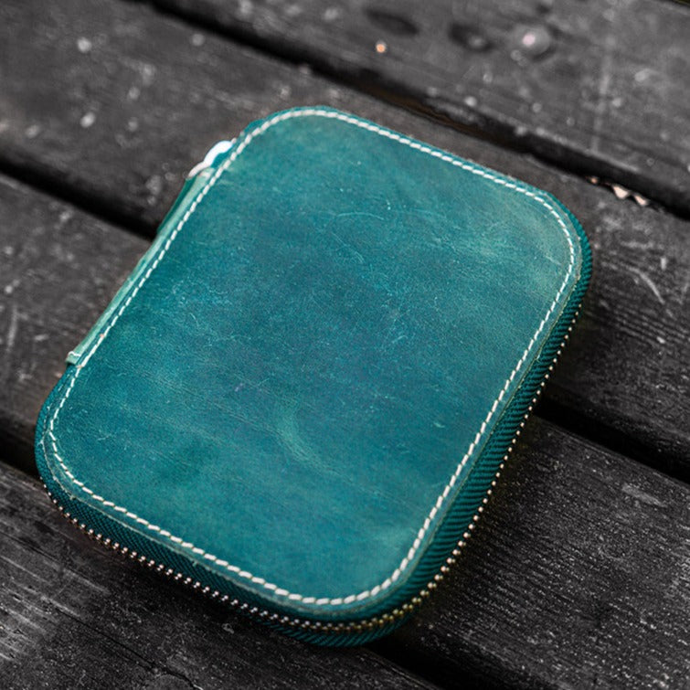 Galen Leather Zippered 10 Slots Pen Case - Crazy Horse Forest Green