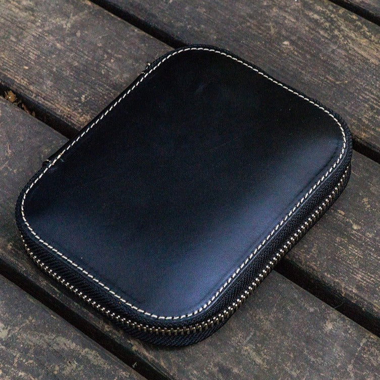 Galen Leather Zippered 10 Slots Pen Case - Black