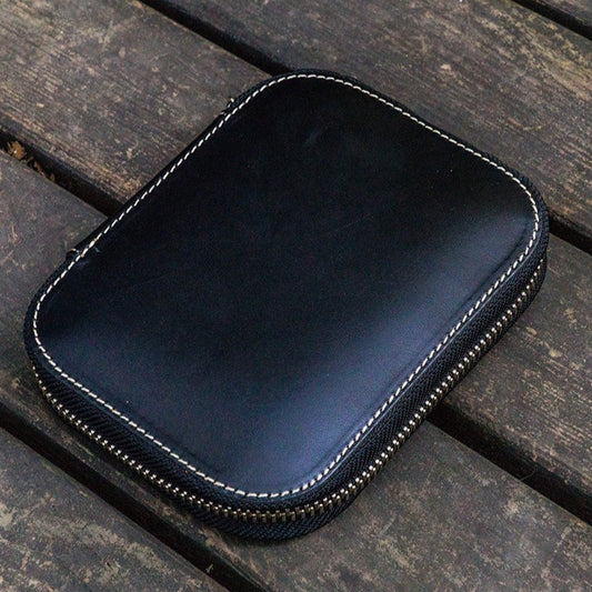 Galen Leather Zippered 10 Slots Pen Case - Black