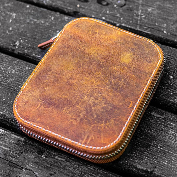 Galen Leather Zippered 14 Slots Collector Pen Case for Kaweco Pens - Crazy Horse Brown