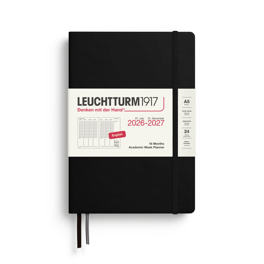 Leuchtturm1917 2027 A5 Medium Hardcover 18-Month Academic Weekly Planner - Black
