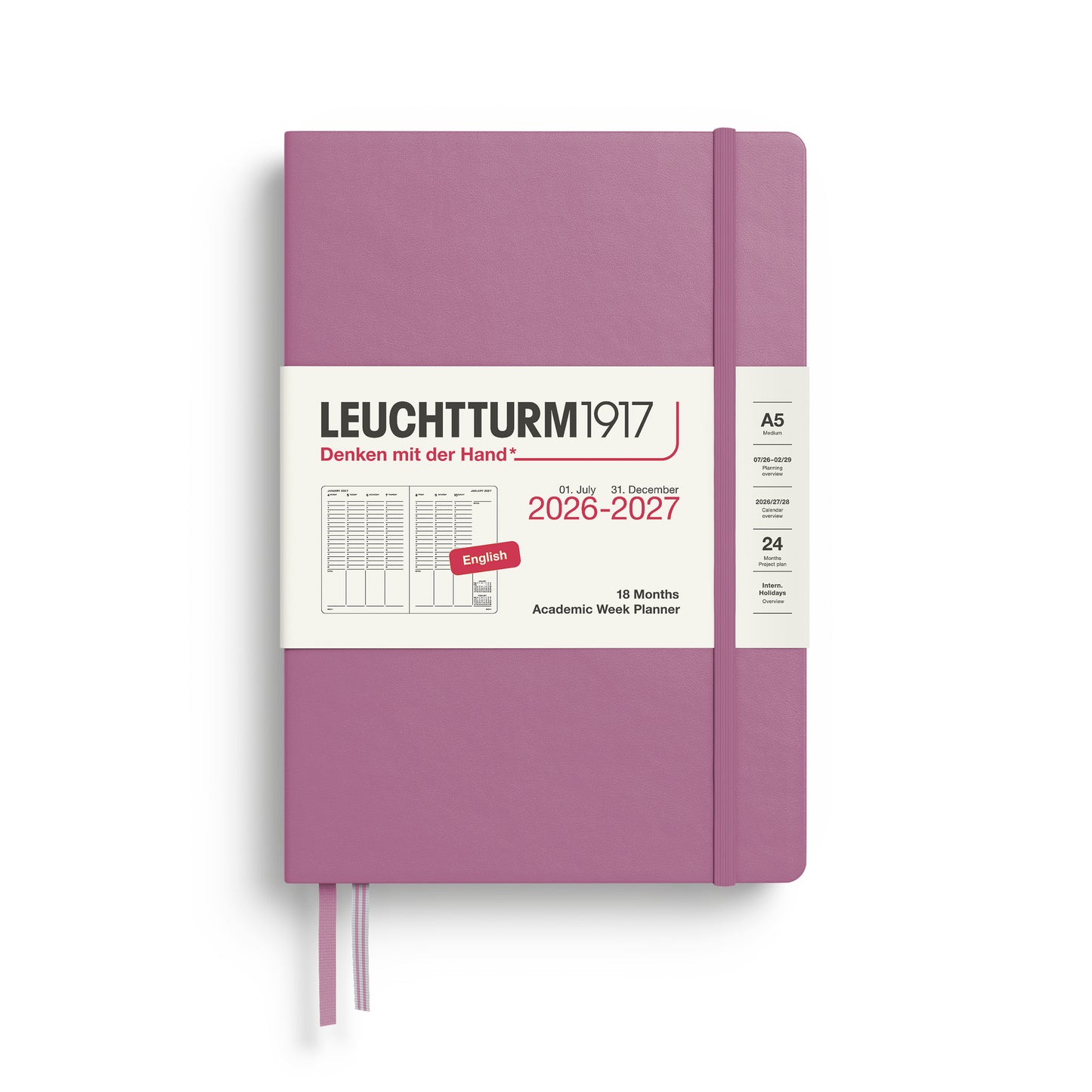 Leuchtturm1917 2027 A5 Medium Hardcover 18-Month Academic Weekly Planner - Dusty Rose